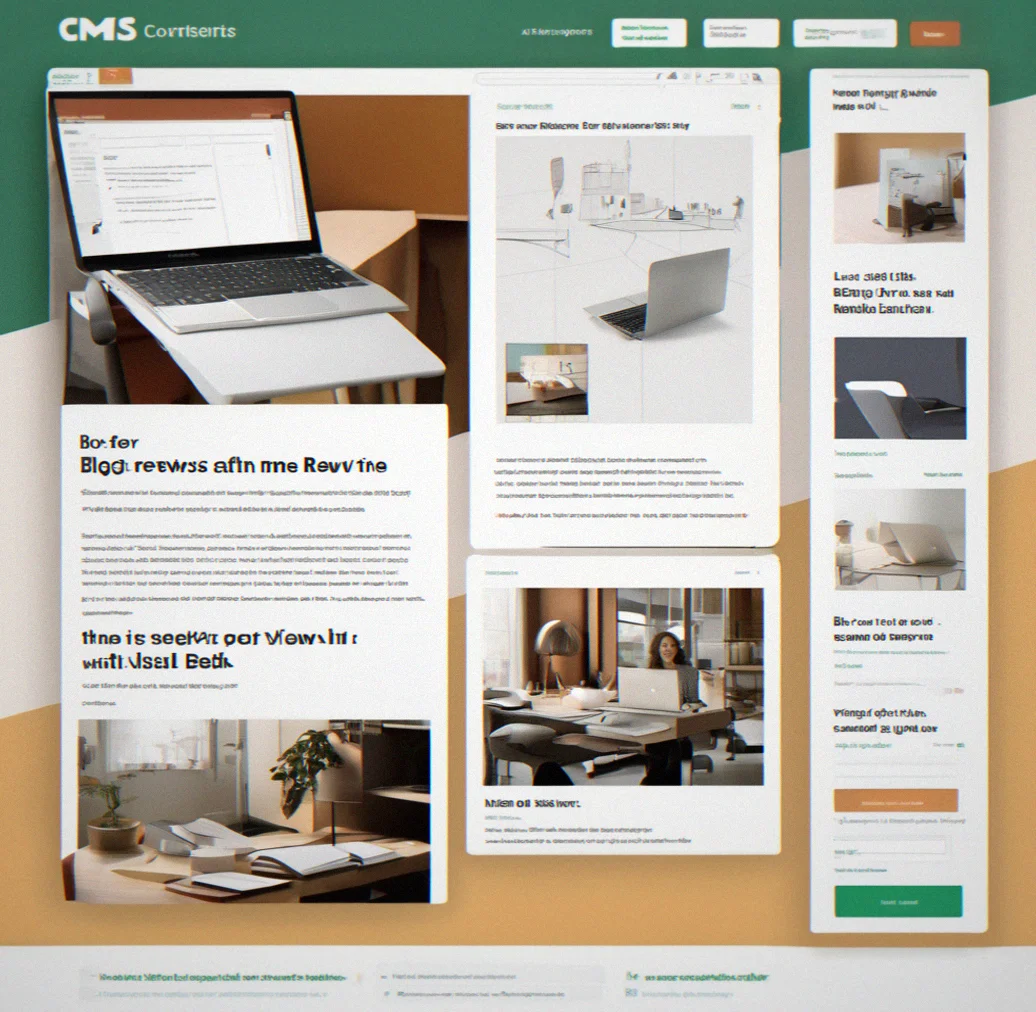CMS interface showing a blog post editor with simple form fields, dropdown selectors for publish status and a side-by-side preview panel for content review