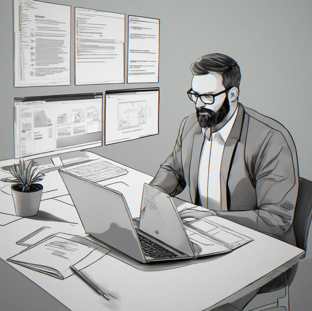 Operations lead and marketing director reviewing CMS content fields together, both with laptops open, discussing workflow