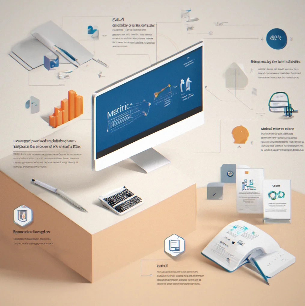 Case study metrics displayed as simple text and numbers — 28%, 34%, 41% — alongside icons representing different industries