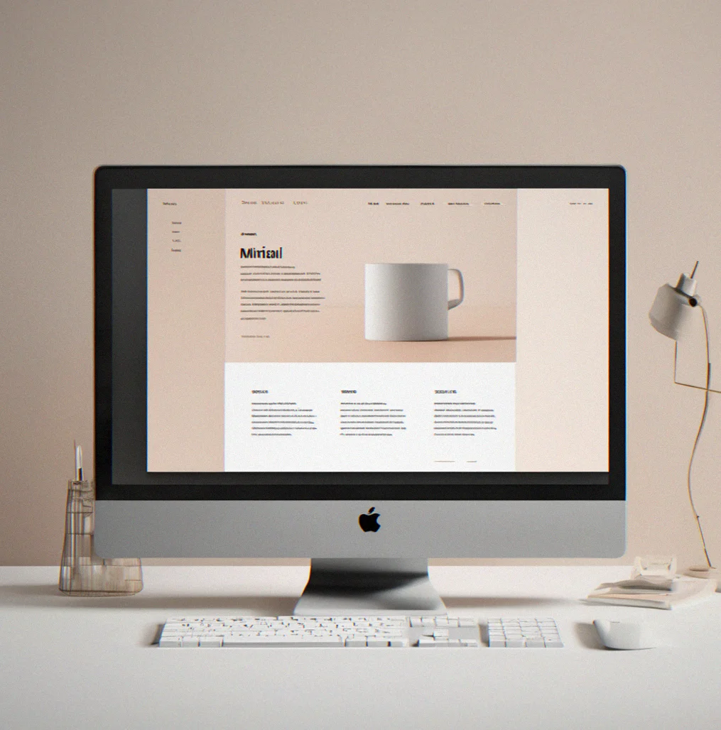 A website interface displayed on a desktop monitor, pretty minimal and clean with a restrained color palette and clear typography